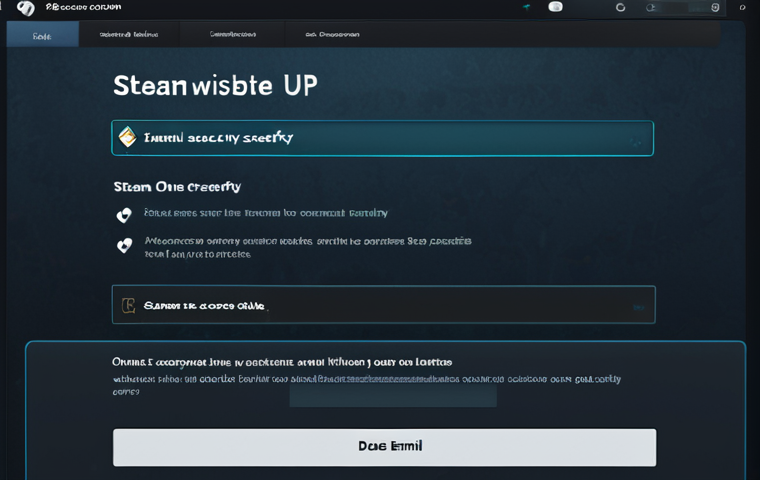 **Steam Account Creation:** A screenshot-style image showing the Steam website sign-up page. Focus on the email field and the security considerations mentioned (online safety), but keep it generic.
