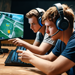 **Image:** A professional PUBG team intensely communicating during a match. Show them wearing headsets, focused on their screens, with in-game map overlays visible. The scene should convey coordination and strategic decision-making.