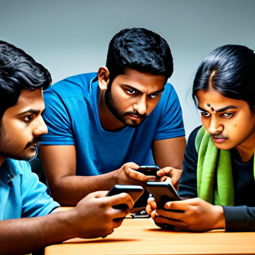 Intense Squad Communication**

"A group of Bengali friends intensely focused on their mobile phones, playing a battle royale game. They are crowded around a small table in a brightly lit room, fully engrossed in the game, headsets on, communicating strategies. The scene is dynamic and energetic, capturing the teamwork and communication aspects. Digital painting, vibrant colors, action shot, team spirit, safe for work, appropriate content, fully clothed, professional, family-friendly, perfect anatomy, natural proportions."

**